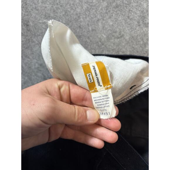 VINTAGE Sears Roebucks Corduroy Pants Mens 38x31 Black Perma Prest USA 70s 80s - Picture 7 of 7